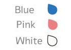 3 colors: blue, pink, white
